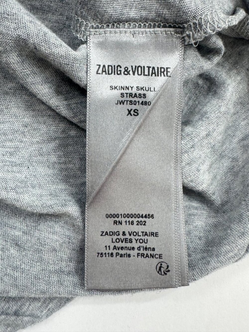 Zadig & Voltaire Skull T Shirt Gray Short Sleeve Sz XS - Picture 7 of 12